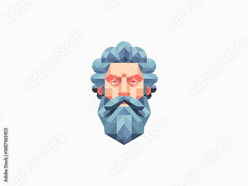 Ancient Greek philosopher's distinguished geometric portrait, wisdom, history, and classic style