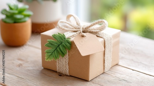 Creative and eco-friendly sustainable gift wrapping using natural materials, featuring a beautifully wrapped box adorned with leaves and twine for a charming presentation.
