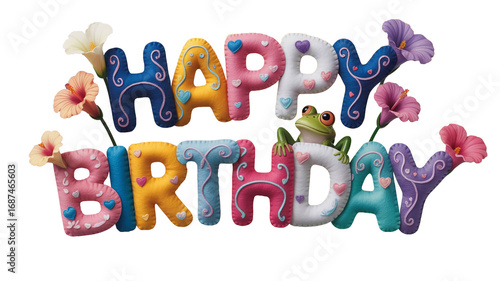 Happy birthday text no back ground 3d text candles with colorful alphabet letters arranged like fridge magnets