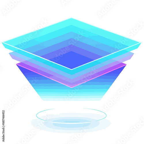 Hologram interface vector with a futuristic 3D layered design, creating a glowing abstract display for virtual reality