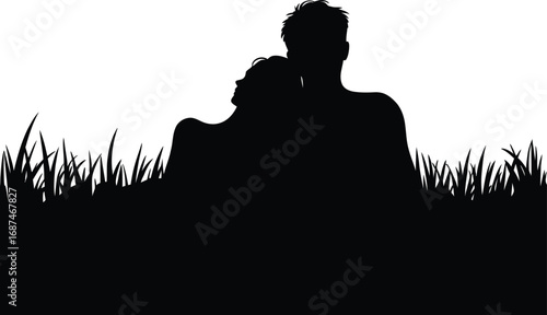 Couple Embracing Silhouette Grass love