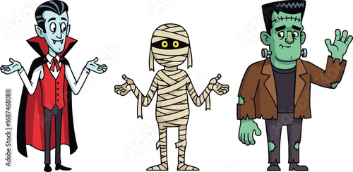 Halloween Monster Characters Dracula Mummy Frankenstein