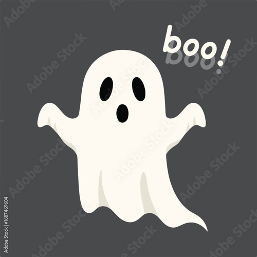 A surprised ghost saying boo isolated on dark background