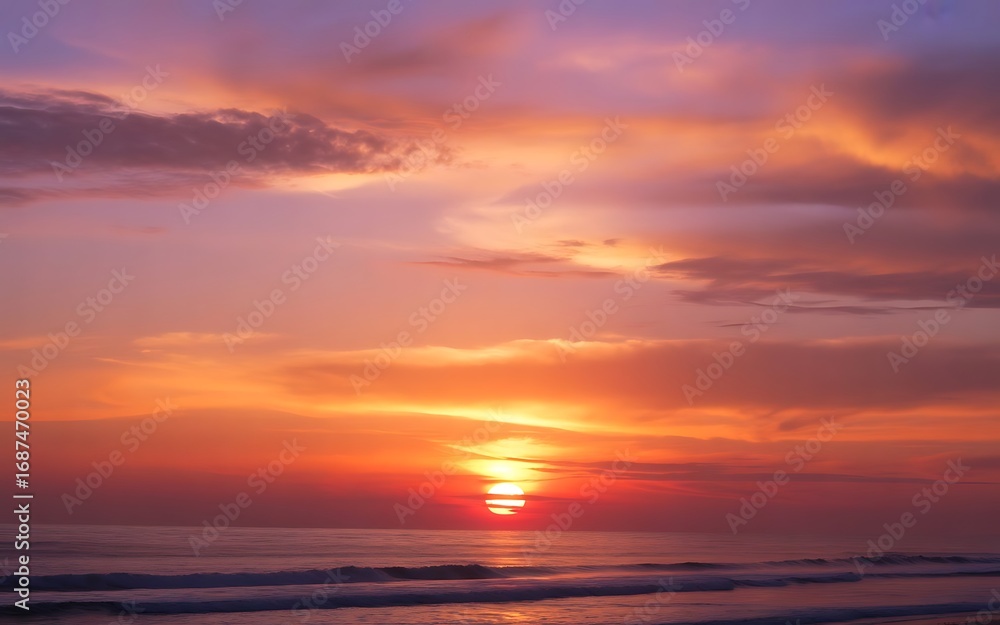 Fototapeta premium Vibrant Sunset Over Calm Ocean Waves water