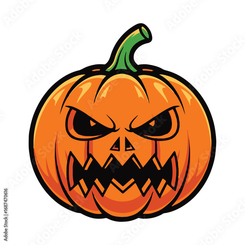 Scary jack o lantern pumpkin isolated on white background