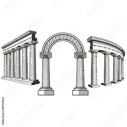 Classical ancient greek roman architecture columns and arch