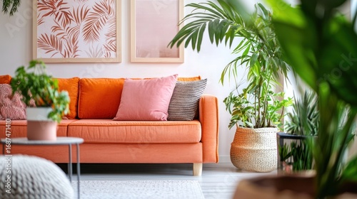 Orange sofa living room decor