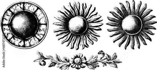 Gothic stained glass elements engraved collection for vintage design and decorative art