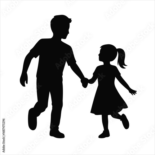 Brother sister holding hands walking vector