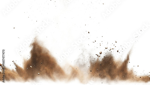 Explosion of sand particles isolated on transparent background