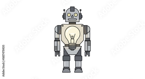 Retro Robot with Illuminated Lightbulb Chest.