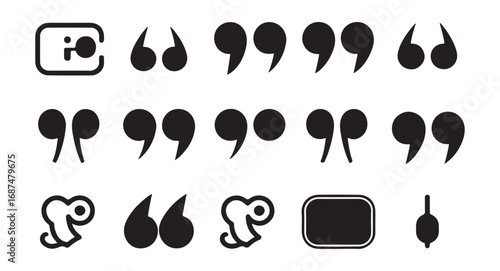 Modern quotation marks vector set, creative quote icons, punctuation symbols for graphic design and editorial use