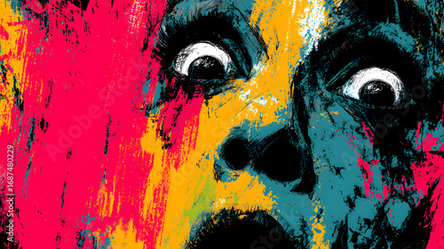 Expressive Fear: A Vivid Abstract Portrait Conveying Shock and Distress