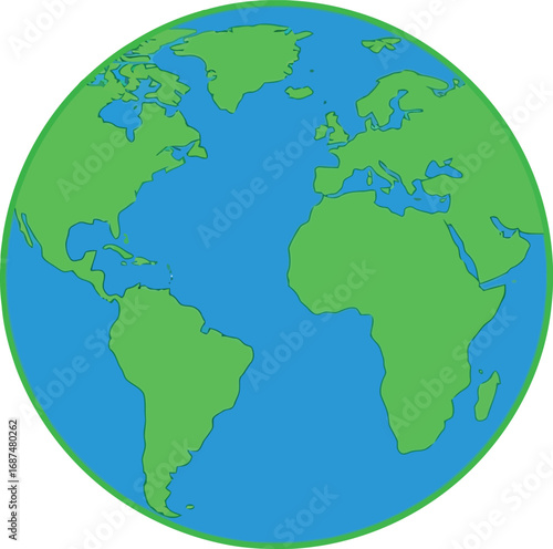 Global map planet earth continents oceans illustration vibrant green blue vector