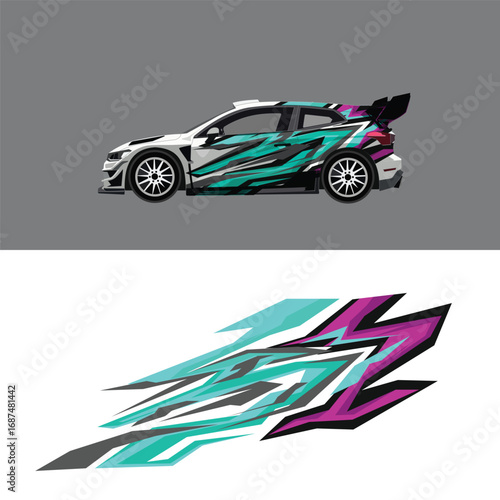 Modern Sporty Race Car Graphic with Abstract Decal Racing Stripe Design