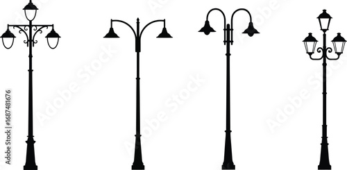 various styles of vintage street lamps illustrated