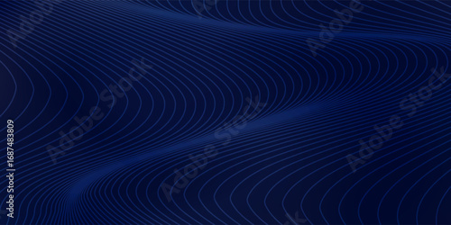 Abstract dark blue background with smooth flowing wave patterns and fine textured lines. vector illustration