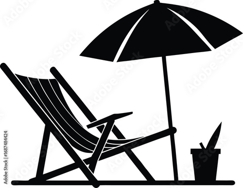 Beach chair and umbrella vector, Beach chair and umbrella icon silhouette vector illumination 