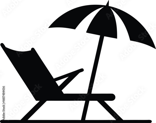 Beach chair and umbrella vector, Beach chair and umbrella icon silhouette vector illumination 