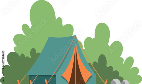 Adventure tent in lush green forest nature outdoors camping trip vector