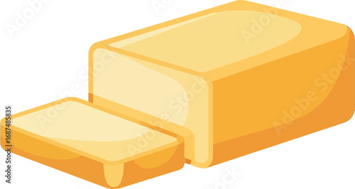Golden butter block cut slice dairy food ingredient healthy cooking baking culinary vector