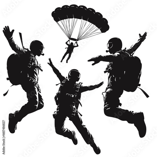 Parachutists freefalling in sky