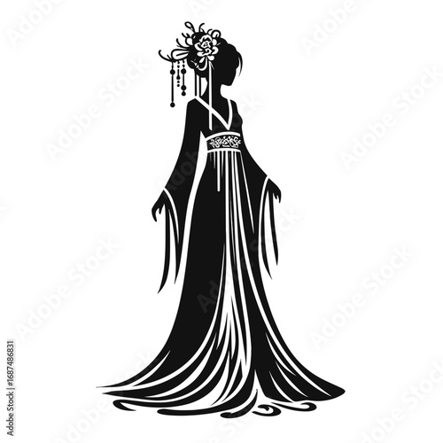 Silhouette of woman in elegant gown