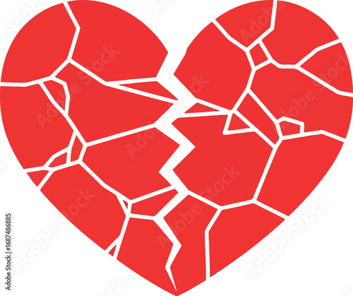 Shattered red heart symbol graphic love breakup sadness emotional pain vector