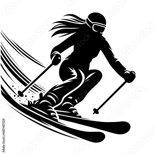 Skier Making Sharp Turn Down Slope