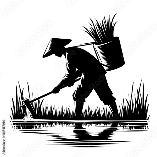 Farmer harvesting in field