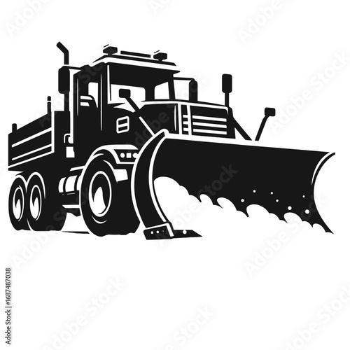 Snowplow truck silhouette illustration in black and white for winter services