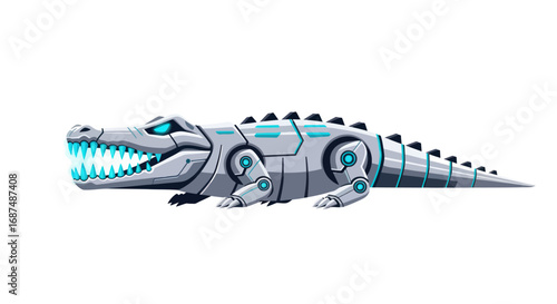 Futuristic Robotic Alligator with Glowing Blue Accents.