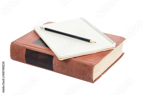 Education and knowledge concept for studying, writing, and learning from books. isolated on white background with clipping path.