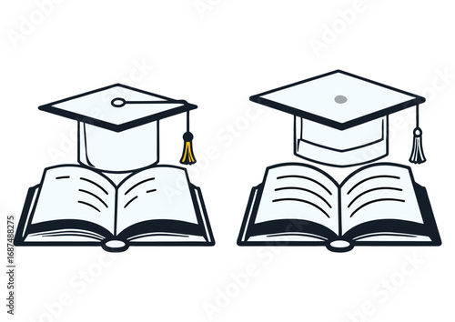 Academic Success Graduation Caps and Open Books, Symbolizing Knowledge and Learning in Education