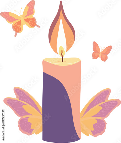 Illustration of Candle with Butterflies
