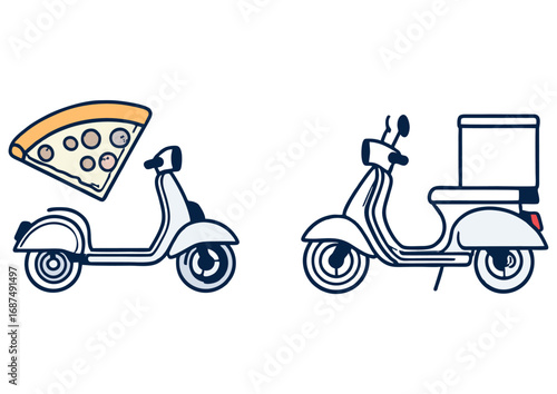 Vector illustration of a moped for a fast food delivery service, showcasing the concept of quick and convenient meal shipping