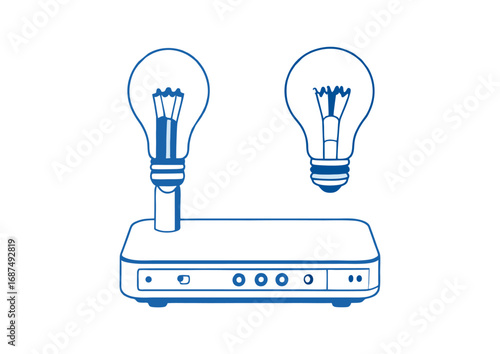 Illuminating connectivity A conceptual depiction of a modern internet router powering light bulbs, symbolizing smart home integration and efficient technology solutions