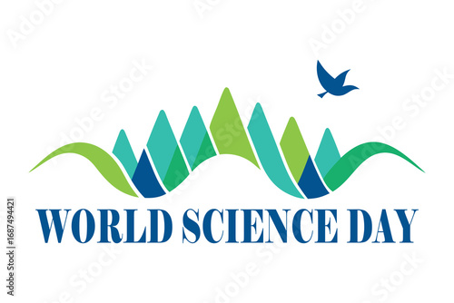 World Science Day vector of sound wave transforming into birds over crops with spectrum colors on white background