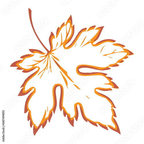 Stylized autumn leaf illustration white with vibrant orange outline and detailed veins featuring a distinct stem.