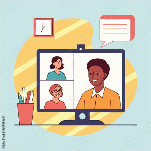 Children learning together online during a video conference call
