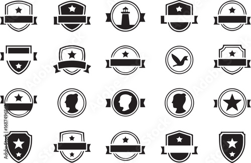 black and white badge icon emblem vector templates labels seals awards minimal monoline stamp silhouette designs stencil