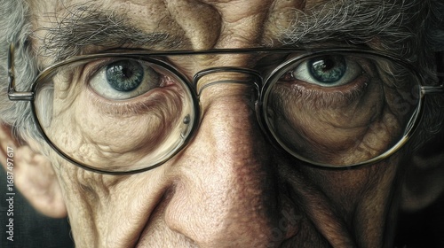 reflective wisdom a closeup portrait captures an elder man his piercing gaze and eyeglasses telling a story of knowledge and experience the image highlights his serene expression and wisdom