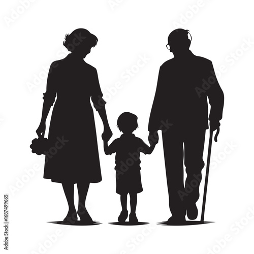 grandparents with kids vector silhouette clipart logo design illustration