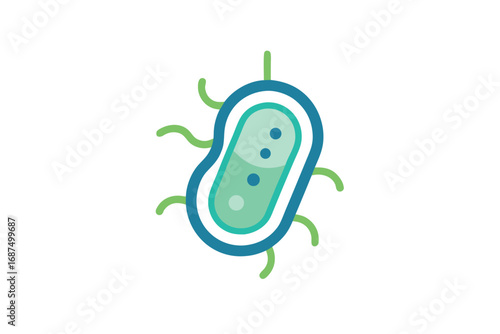 Stylized Illustration of a Bacteria Cell with Flagella and Internal Structure