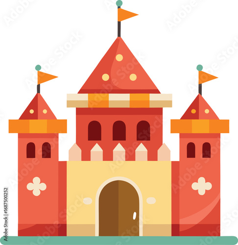 Colorful Cartoon Castle Illustration with Towers and Flags for Kids