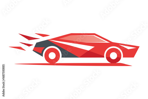 Red and Gray Sportscar Racing Forward with Speed Trail and Low Profile
