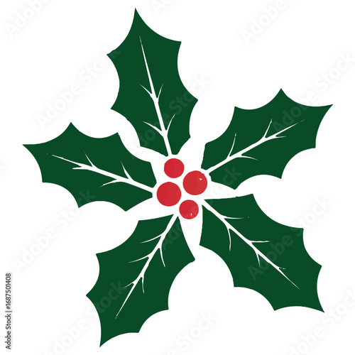Festive Holly Leaves with Red Berries – Classic Christmas Decorative Vector Art