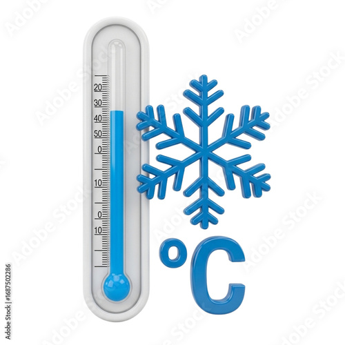  Thermometer with snowflake symbol showing cold temperature
