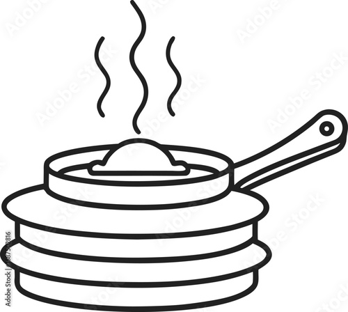 Minimal outline vector illustration of pancakes cooking in a frying pan vector