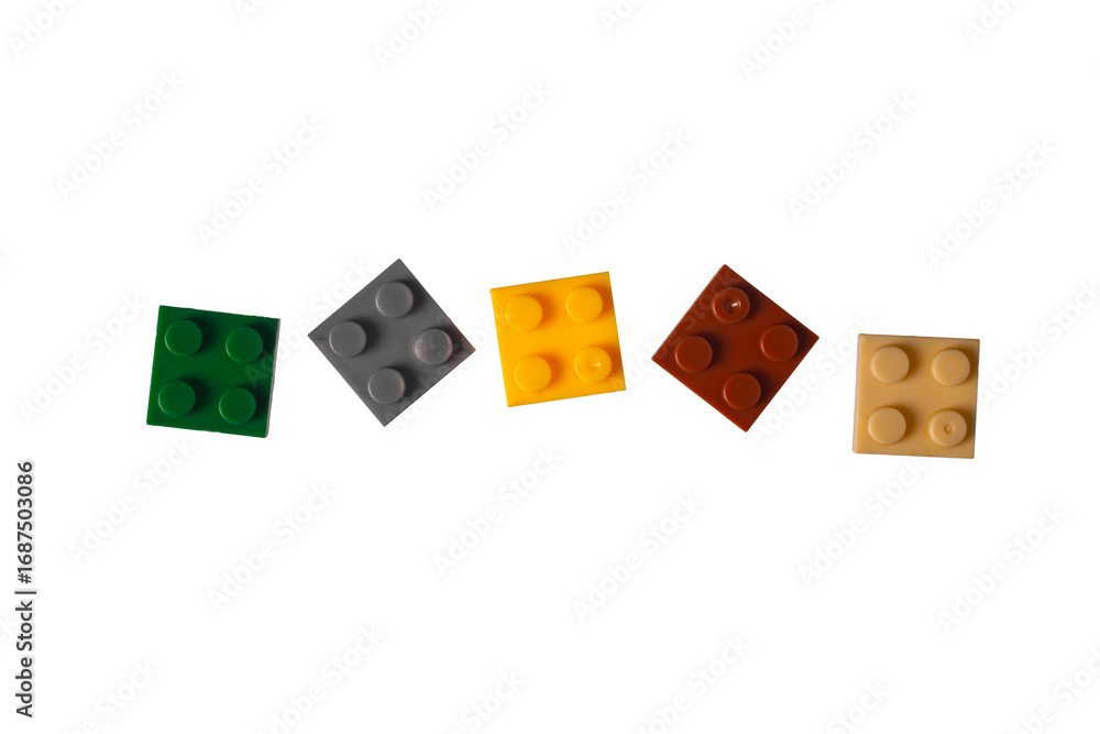 Fototapeta premium Plastic cubes of children's construction set isolated on white background.
